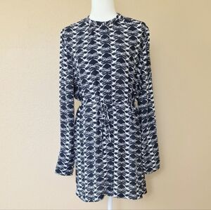 Chicos Womens Navy Bird Novelty Print Belted Tunic Top - Size 12/14